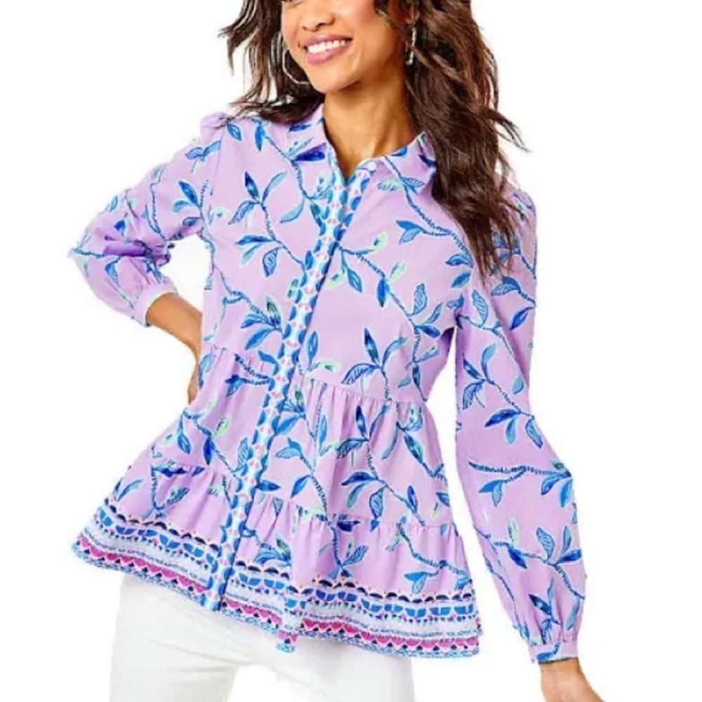 LILLY PULITZER | NEW Kenna Floral Print Top Purple Iris Women’s Size X-Small